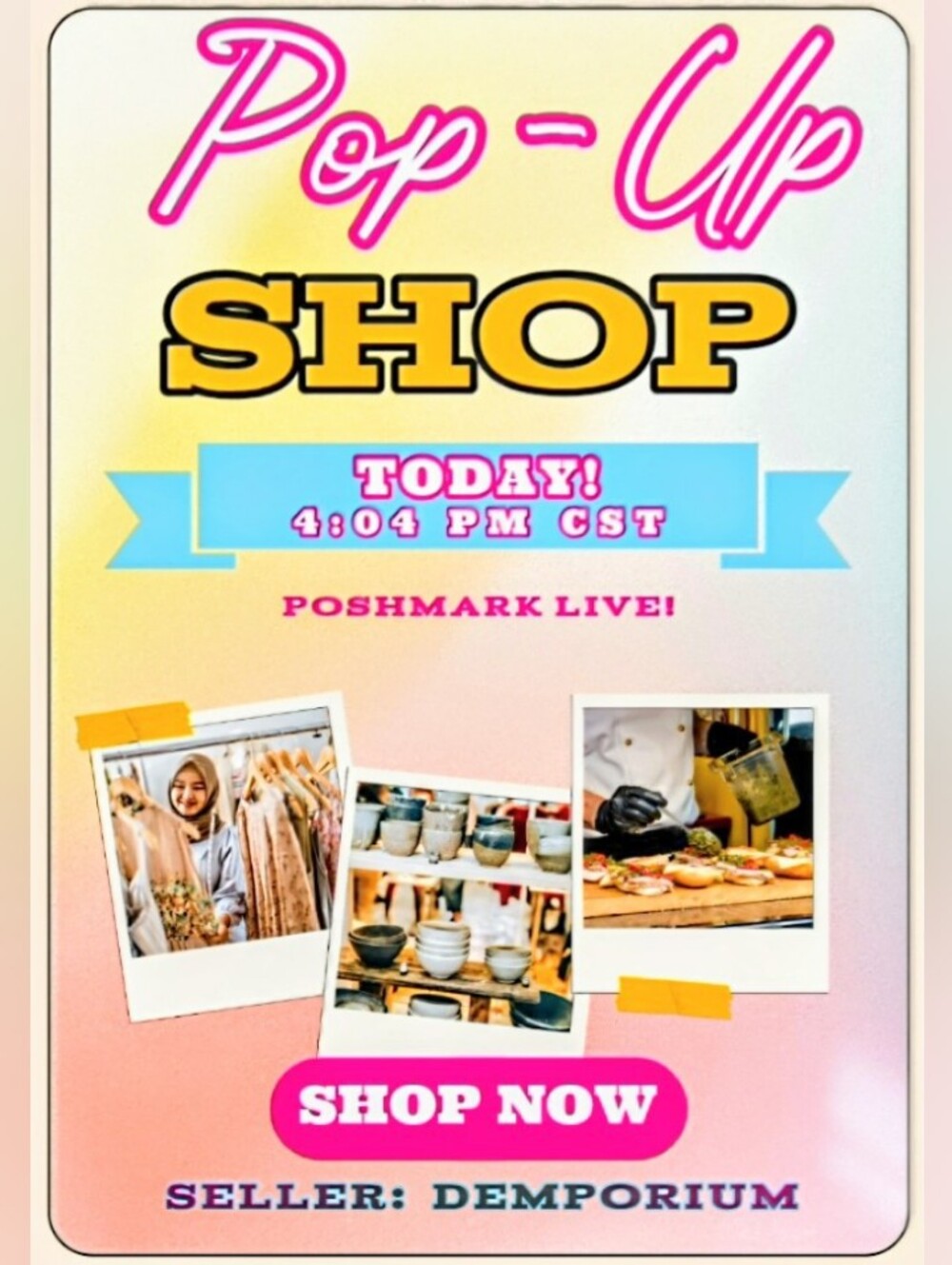 POP-UP SHOP! Today 4:04PM CST